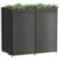 Metzler Mülltonnenbox mit Pflanzdach | 2er | 240l | aus Aluminium | rostfrei & massiv | Eisenglimmer