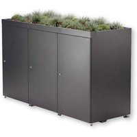 Metzler Mülltonnenbox mit Pflanzdach | 3er | 240l | aus Aluminium | rostfrei & massiv | Eisenglimmer