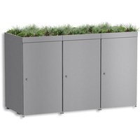 Metzler Mülltonnenbox mit Pflanzdach | 3er | 240l | aus Aluminium | rostfrei & massiv | Grau