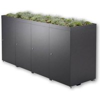 Metzler Mülltonnenbox mit Pflanzdach | 4er | 240l | aus Aluminium | rostfrei & massiv | Eisenglimmer