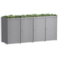 Metzler Mülltonnenbox mit Pflanzdach | 4er | 240l | aus Aluminium | rostfrei & massiv | Grau