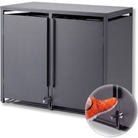 Metzler Mülltonnenbox | Freihändige Bedienung per Fußpedal | 2er | 240l | Stahl pulverbeschichtet | RAL 7016 Anthrazit