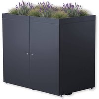 Metzler Mülltonnenbox mit Pflanzdach | 2er | 240l | aus Stahl | rostfrei & massiv | RAL 7016 Anthrazit