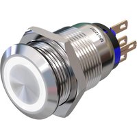 Metzler - Drucktaster 19mm - LED Ringbeleuchtung Weiß - IP67 IK10 - Edelstahl - Flach - Lötkontakte