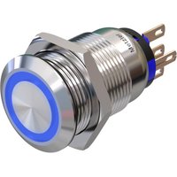 Metzler - Drucktaster 19mm - LED Ringbeleuchtung Blau - IP67 IK10 - Edelstahl - Flach - Lötkontakte