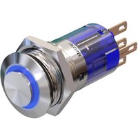 Metzler - Drucktaster 16mm - LED Ringbeleuchtung Blau - IP67 IK10 - Edelstahl - Hervorstehend - Lötkontakte