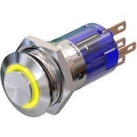 Metzler - Drucktaster 16mm - LED Ringbeleuchtung Gelb - IP67 IK10 - Edelstahl - Hervorstehend - Lötkontakte