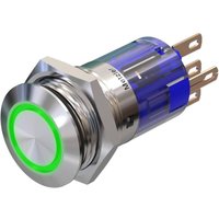 Metzler - Drucktaster 16mm - LED Ringbeleuchtung Grün - IP67 IK10 - Edelstahl - Flach - Lötkontakte