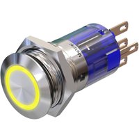 Metzler - Drucktaster 16mm - LED Ringbeleuchtung Gelb - IP67 IK10 - Edelstahl - Flach - Lötkontakte