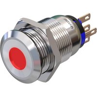 Metzler - Drucktaster 19mm - LED Punktbeleuchtung Rot - IP67 IK10 - Edelstahl - Flach - Lötkontakte