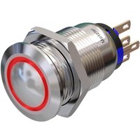 Metzler - Drucktaster 19mm - LED Ringbeleuchtung Rot - IP67 IK10 - Edelstahl - Gewölbt - Lötkontakte