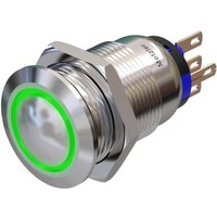 Metzler - Drucktaster 19mm - LED Ringbeleuchtung Grün - IP67 IK10 - Edelstahl - Gewölbt - Lötkontakte