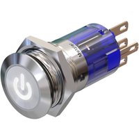 Metzler - Drucktaster 16mm - LED Symbol Power Weiß - IP67 IK10 - Edelstahl - Flach - Lötkontakte