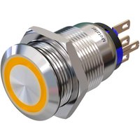 Metzler - Drucktaster 19mm - LED Ringbeleuchtung Orange - IP67 IK10 - Edelstahl - Flach - Lötkontakte