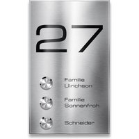 Metzler Funkklingel Mehrfamilienhaus | 3 Klingeltaster | personalisiert mit Gravur | Edelstahl gebürtstet | Alan M3