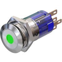 Metzler - Drucktaster 16mm - LED Punktbeleuchtung Grün - IP67 IK10 - Edelstahl - Flach - Lötkontakte
