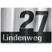 Hausnummernschild aus Edelstahl mit Straße in Schwarz