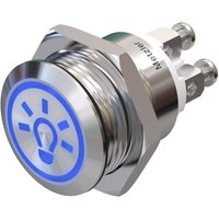Metzler - Drucktaster 19mm - LED Symbol Licht Blau - IP67 IK10 - Edelstahl - Flach - Schraubkontakte