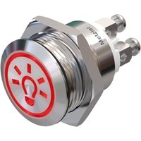 Metzler - Drucktaster 19mm - LED Symbol Licht Rot - IP67 IK10 - Edelstahl - Flach - Schraubkontakte