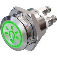 Metzler - Drucktaster 19mm - LED Symbol Licht Grün - IP67 IK10 - Edelstahl - Flach - Schraubkontakte