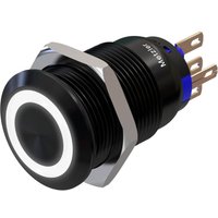 Metzler - Drucktaster 19mm - LED Ringbeleuchtung Weiß - IP67 IK10 - Aluminium - Flach - Lötanschluss