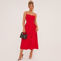 Strappy Pleated Skater Midaxi Dress In Red, Women's Size UK 6