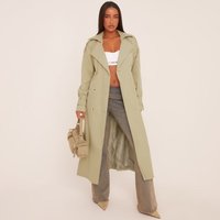 Button Front Trench Coat In Sage Green, Women's Size UK 12
