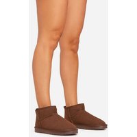 Ultra Mini Ankle Length Faux Fur Lining Boots In Dark Brown Faux Suede, Women's Size UK 3
