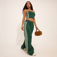 High Waist Contrast Stripe Detail Wide Leg Joggers In Forest Green, Women's Size UK 4