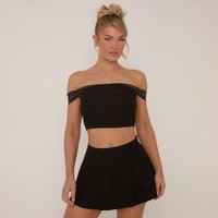 Ego Satin Fold Over Bardot Top In Black Womens Size UK 10