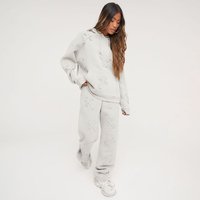 High Waist Cross Patch Detail Oversized Straight Leg Joggers In Acid Wash Sage Green, Women's Size UK 6