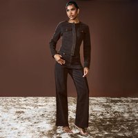 Long Sleeve Button Down Cinched Waist Detail Top In Chocolate Brown Denim, Women's Size UK 8