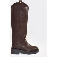 Chomp Chomp Knee High Faux Fur Lining Boot In Brown Faux Leather, Women's Size UK 8