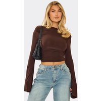 Bardot Flared Sleeve Top In Chocolate Brown Slinky, Women's Size UK 6