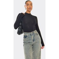 Long Sleeve High Neck Bodysuit In Black, Women's Size UK 16