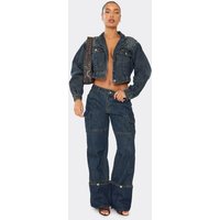 Panel Detail Tapered Jeans In Dark Washed Blue Denim, Women's Size UK 8