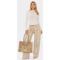 Belted Wide Leg Jeans In Brown Snake Print Denim, Women's Size UK 6