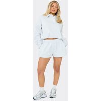 Mid Rise Button Detail Sweat Shorts In Light Grey Marl, Women's Size UK 14