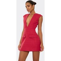 Sleeveless Plunge Front Pocket Detail Mini Dress In Red, Women's Size UK 10