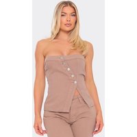 Bandeau Button Down Top In Light Brown Denim, Women's Size UK 6