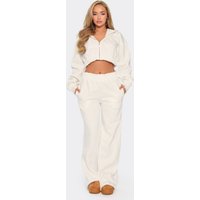 Mid Rise Distressed Waist Wide Leg Joggers In Cream, Women's Size UK 14