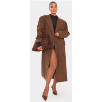 Oversized Textured Wool Look Maxi Coat In Chocolate Brown, Women's Size UK 6