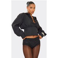 Low Rise Embellished Detail Knicker Shorts In Black Sequin, Women's Size UK 8