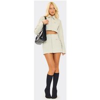 High Waist Zip Front Cargo Pocket Mini Skirt In Stone Faux Leather, Women's Size UK 10