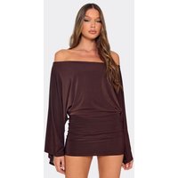 Bardot Extreme Drape Sleeve Detail Mini Dress In Chocolate Brown, Women's Size UK 6
