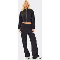 Interlock Drawstring Waist Straight Leg Joggers In Black, Women's Size UK 8