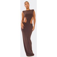 Shoulder Pad Cut Out Detail Maxi Dress In Chocolate Brown, Women's Size UK 10
