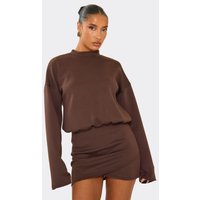 High Neck Crossover Skirt Panel Detail Mini Dress In Brown, Women's Size UK 8