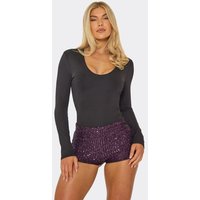 Mid Rise Shorts In Purple Sequin, Women's Size UK 14