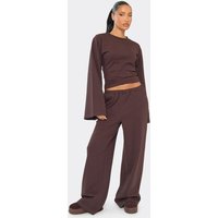 Low Rise Wide Leg Joggers In Chocolate Brown Interlock, Women's Size UK 6